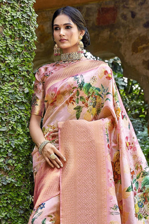 Rose Pink Satin Silk Saree