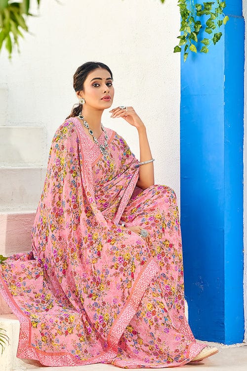 pink satin silk saree