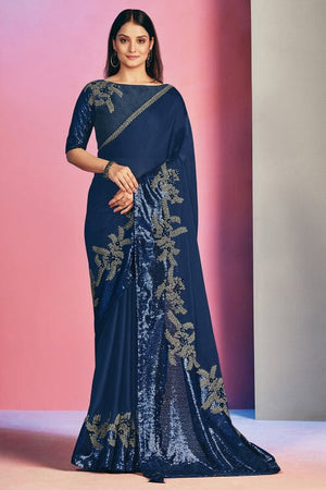Royal Blue Satin Silk Saree