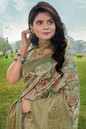 Sage Green Satin Silk Saree
