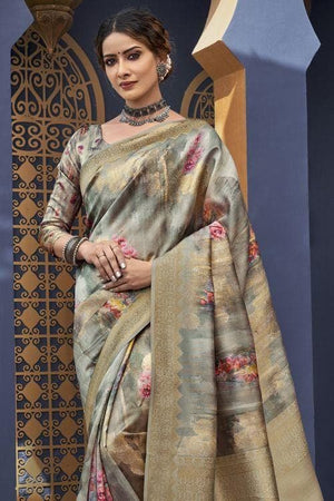 Sage Green Satin Silk Saree