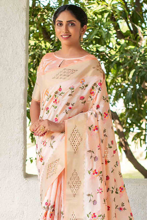 Salmon Pink Satin Silk Saree
