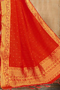 Scarlet Red Satin Silk Saree