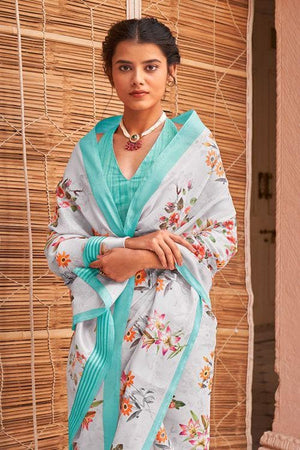 Sky Blue Satin Silk Saree