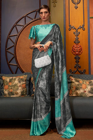 Slate Grey Satin Silk Saree