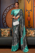 grey satin silk saree