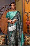 grey satin silk saree