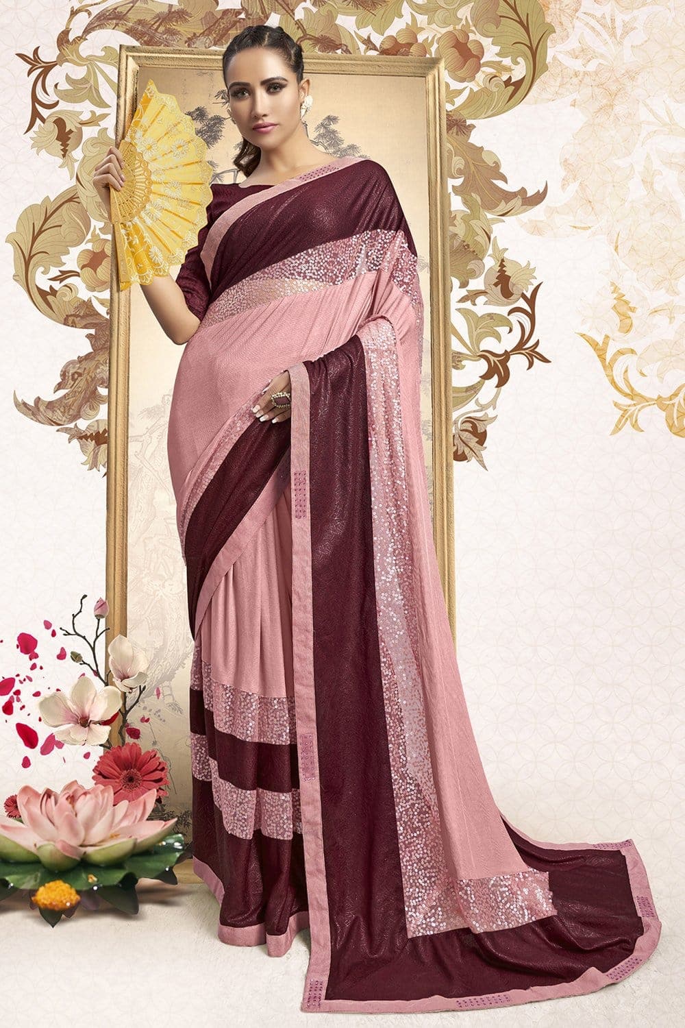 Satin Silk Saree Soft Berry Pink Embellished Satin Silk Saree saree online