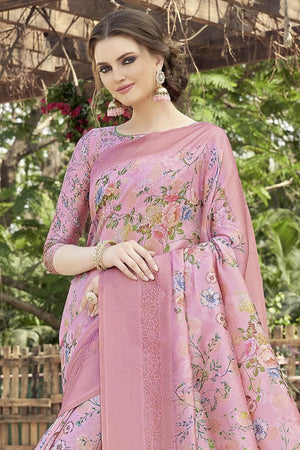 Taffy Pink Satin Silk Saree