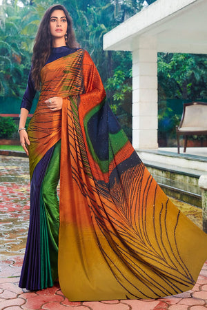 Tangerine Orange Satin Silk Saree