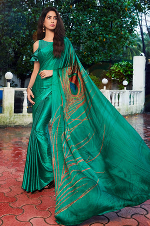 Teal Green Satin Silk Saree