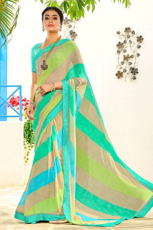 Turquoise Blue Satin Silk Saree