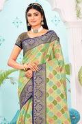 Green And Blue Organza Saree