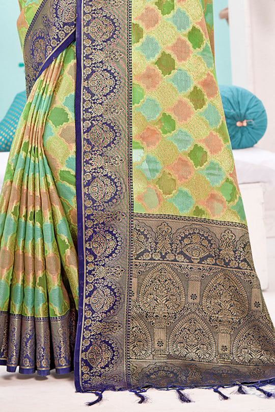 Green And Blue Organza Saree