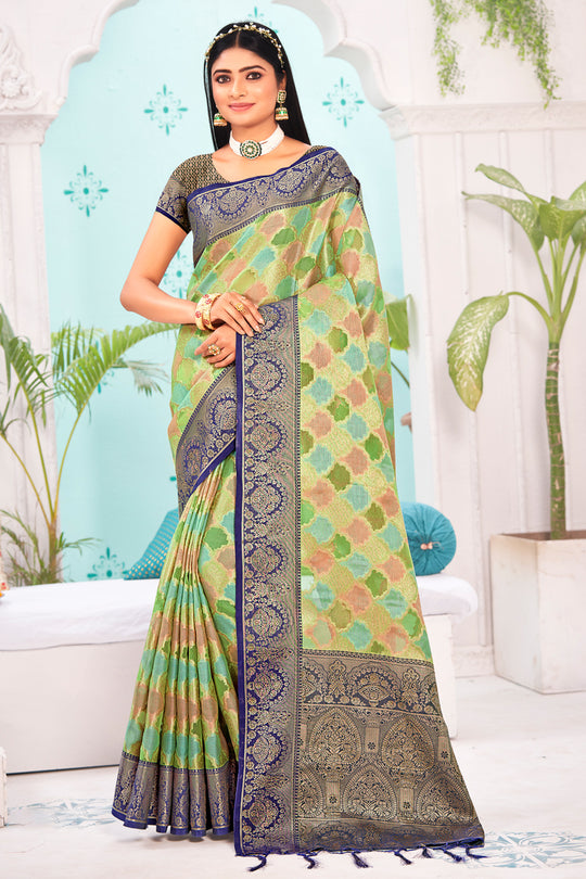 Green And Blue Organza Saree