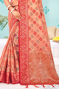 Peach And Red Organza Saree