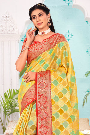 Green And Red Organza Saree