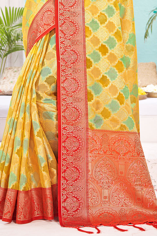 Green And Red Organza Saree