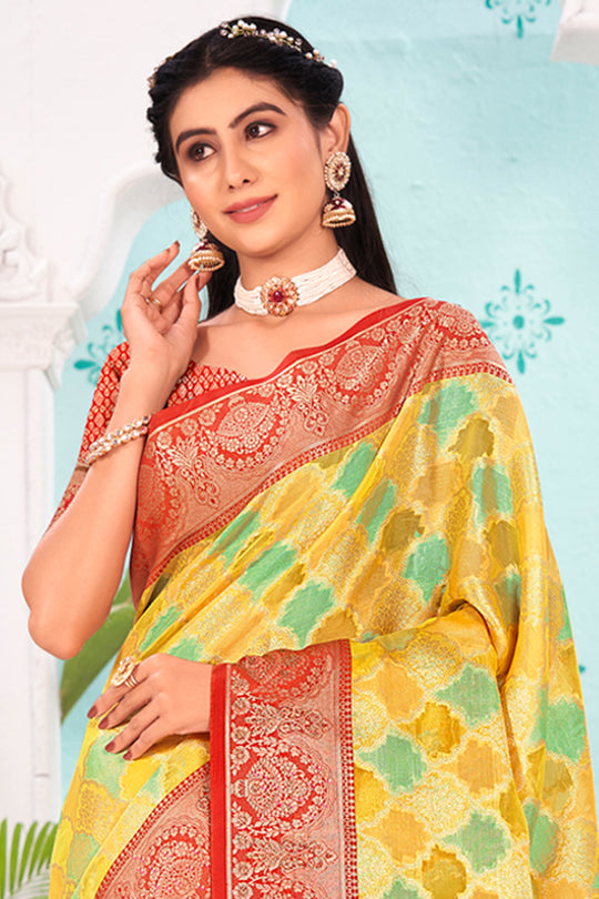 Green And Red Organza Saree