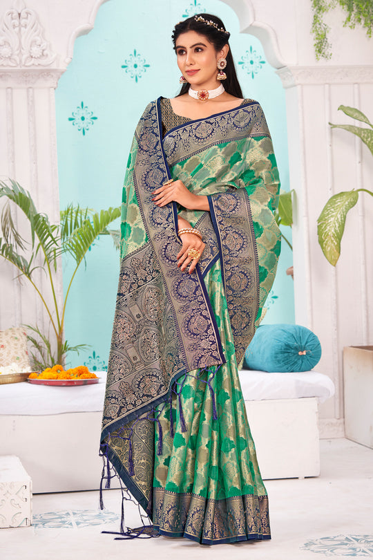 Green And Blue Organza Saree