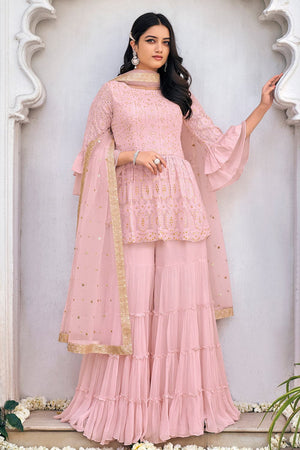 Baby Pink Sharara Suit (Semi-Stitched)