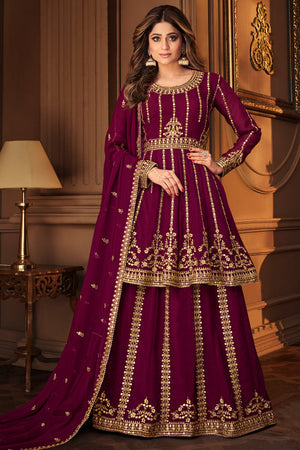 Boysenberry Purple Sharara Suit (Semi-Stitched)