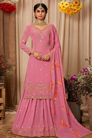 Bubblegum Pink Sharara Suit (Semi-Stitched)