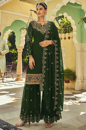 Cadmium Green Sharara Suit (Semi-Stitched)