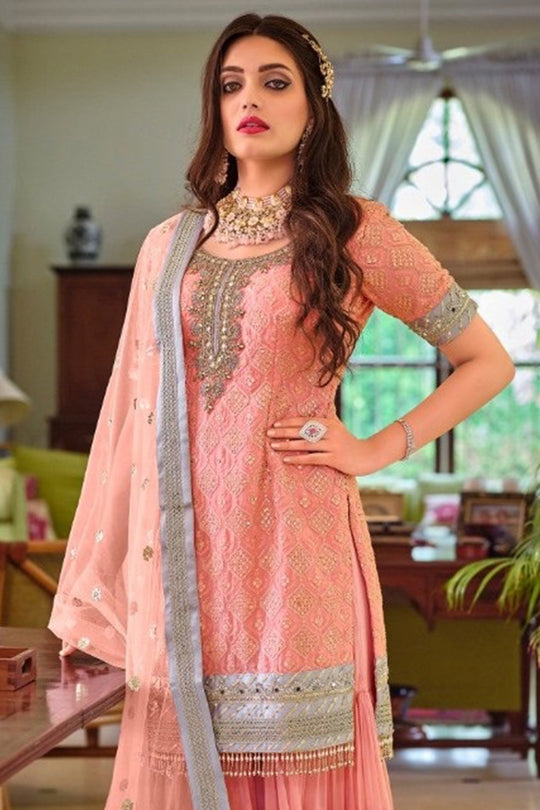 peach sharara suit