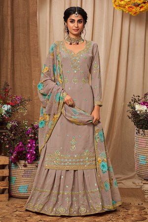 Flint Grey Sharara Suit (Semi-Stitched)