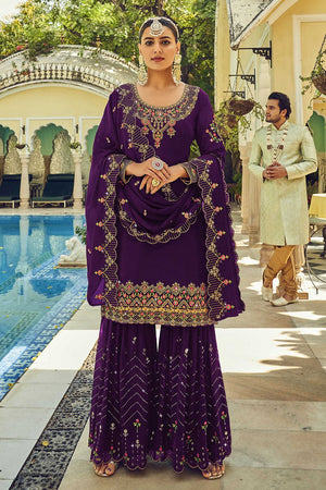 Indigo Purple Sharara Suit (Semi-Stitched)