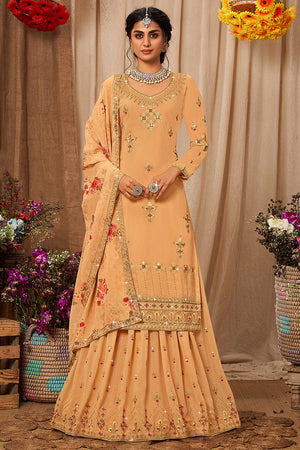 Latte Beige Sharara Suit (Semi-Stitched)