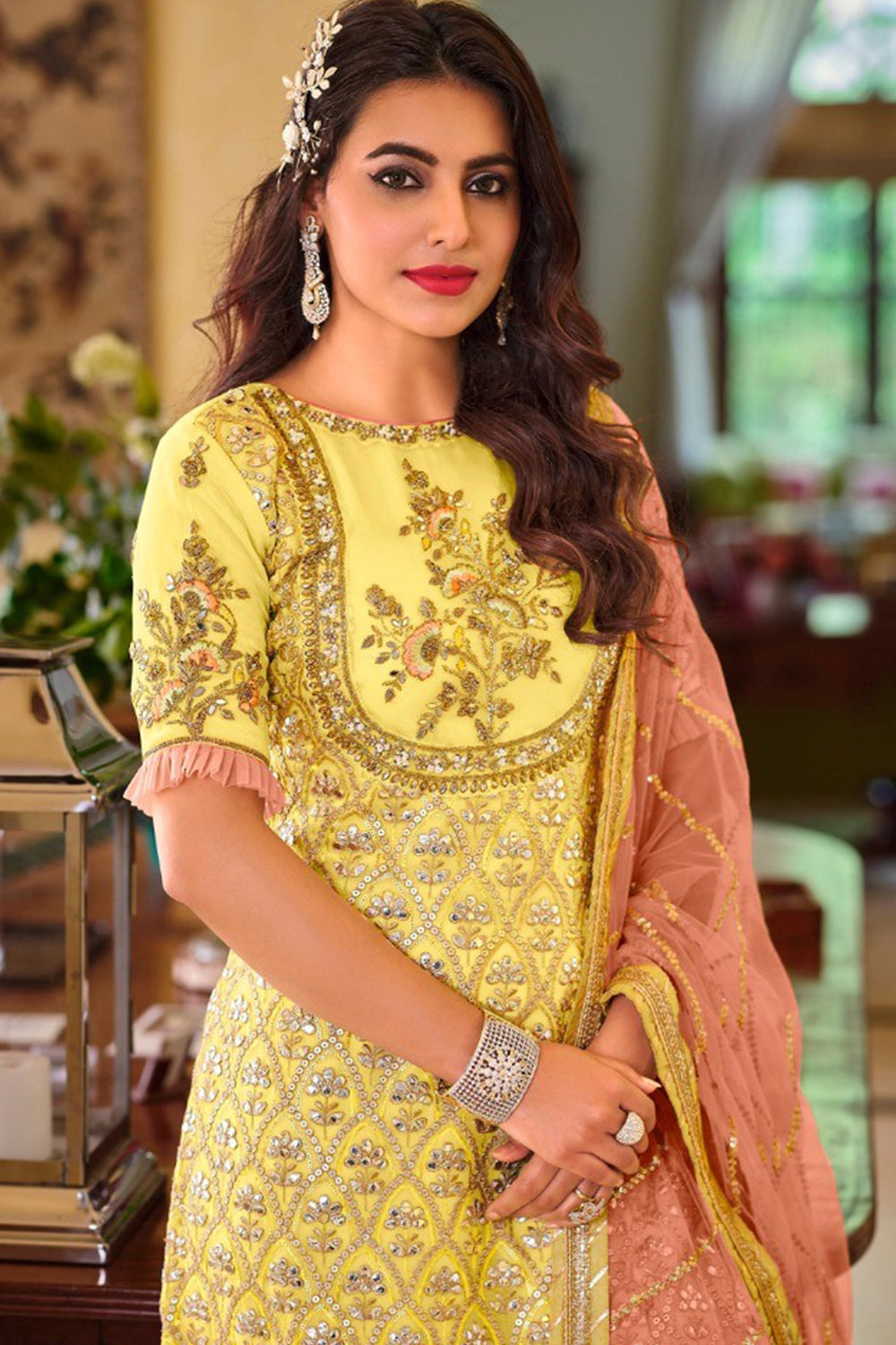 Blue Embroidered Georgette Sharara Suit