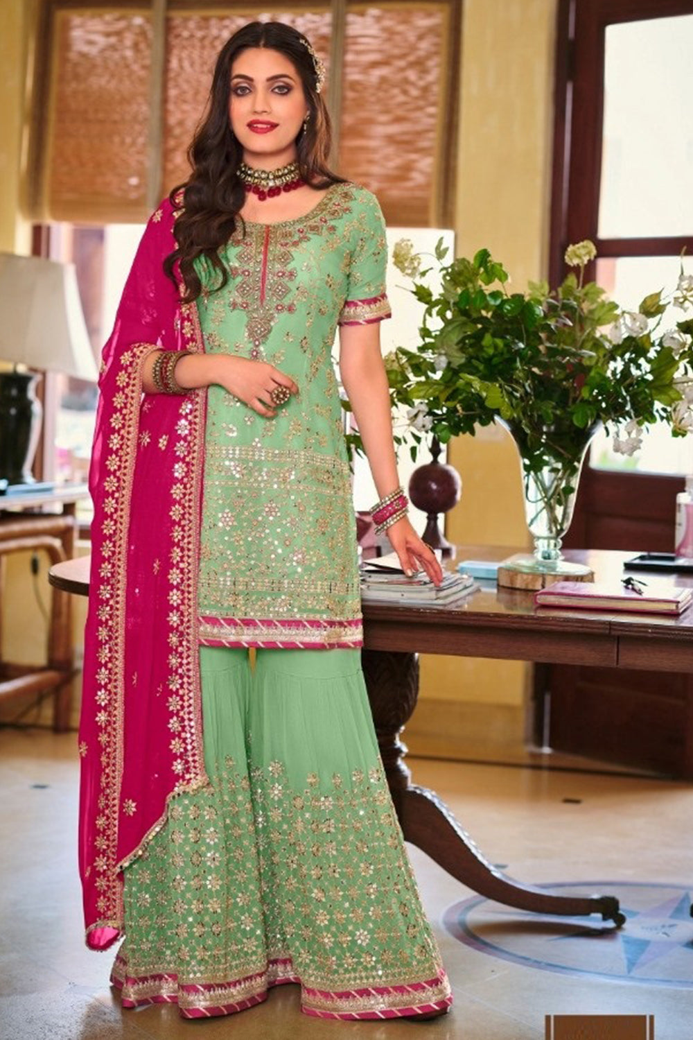 Buy Mint Green Sharara Suit 98311 Online | Karagiri Buy Mint Green Sharara Suit 98311 Online | Karagiri