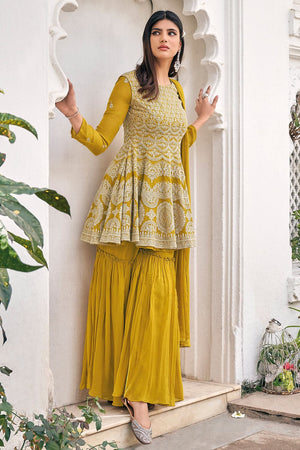 Munsell Yellow Sharara Suit (Semi-Stitched)