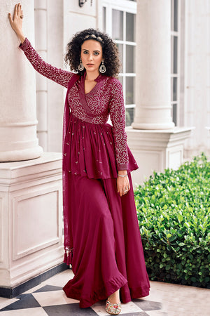 Rose Pink Sharara Suit (Semi-Stitched)