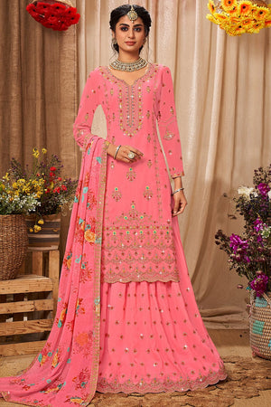 Rouge Pink Sharara Suit (Semi-Stitched)