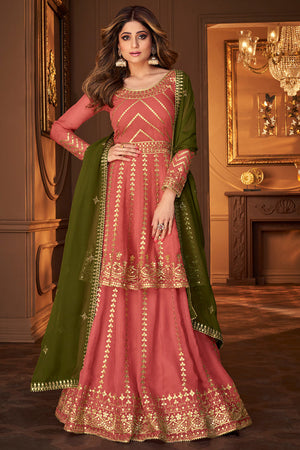 Rouge Pink Sharara Suit (Semi-Stitched)