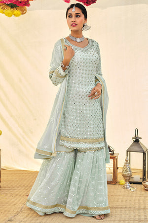 Tea Green Sharara Suit (Semi-Stitched)