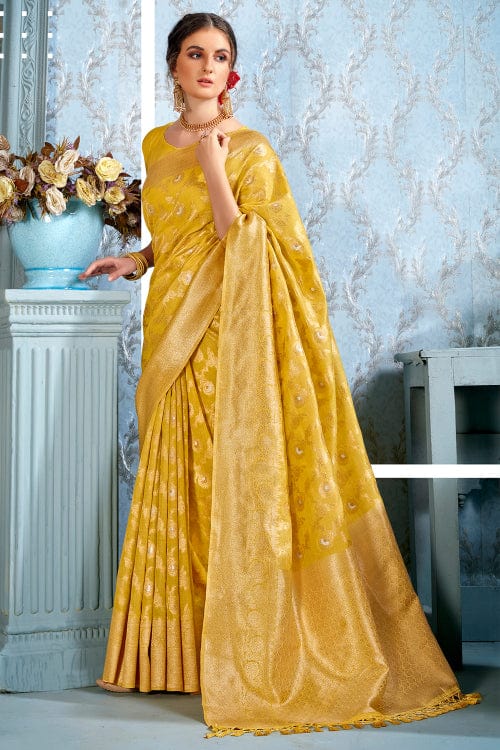 yellow silk saree