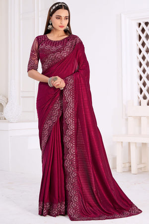 Carmine Maroon Silk Saree