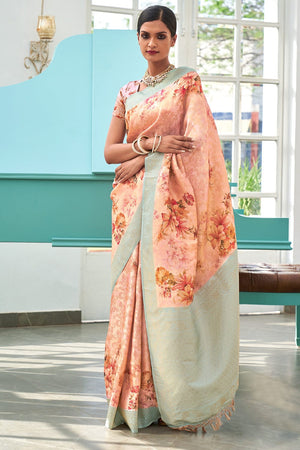 Carnation Peach Silk Saree