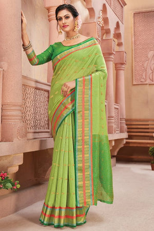 Chartreuse Green Silk Saree