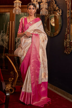 Cream Banarasi Saree