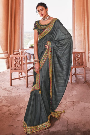 Dark Gray Silk Saree