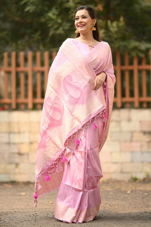 Flamingo Pink Silk Saree