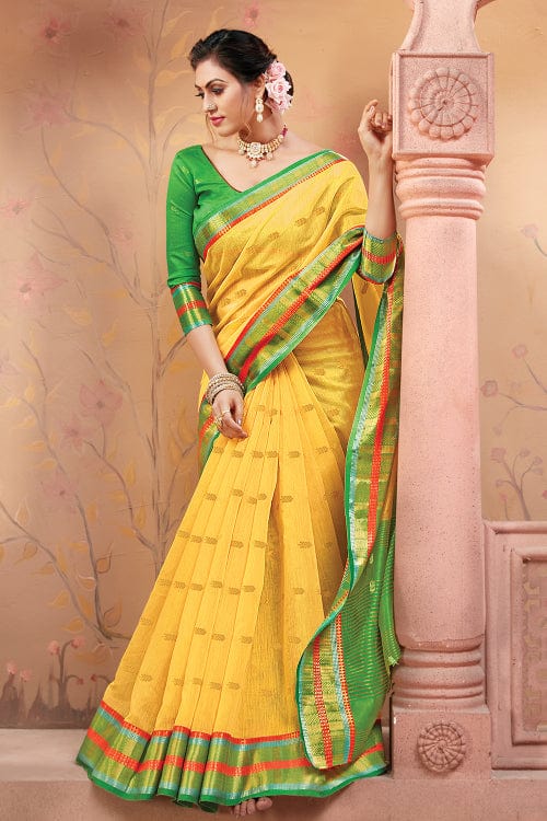 yellow silk saree