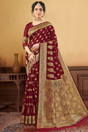 maroon silk saree