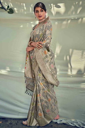 Mink Gray Silk Saree