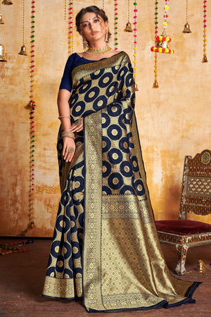 Navy Blue Silk Saree